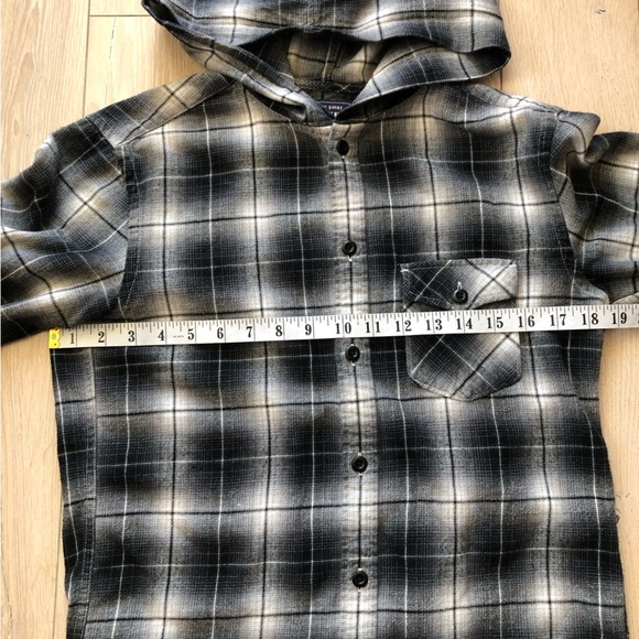 Uniqlo Black and Gray Plaid Hooded Flannel Shirt Size S - Picture 5 of 10